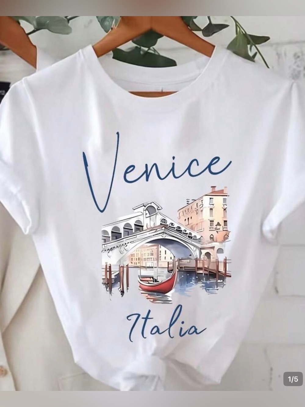 VENICE Italy T-shirt top Italia gondola serenade white stretch Europe bridge S 4
